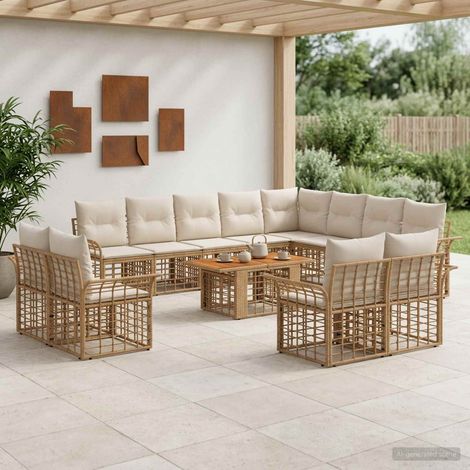 vidaXL Set Divano da Giardino 13 pz Naturale e Bianco Crema polyrattan (1/5)