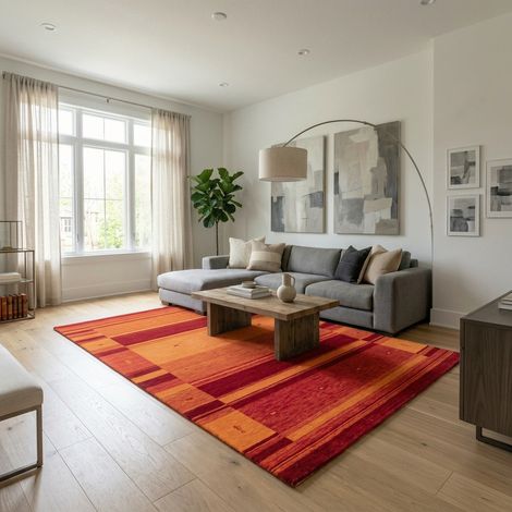 Tapis Gabbeh tissé Tapis Dubai - Tapis en laine - 350x250cm, Rectangular - 100% Laine vierge - Tissé main - Rouille
