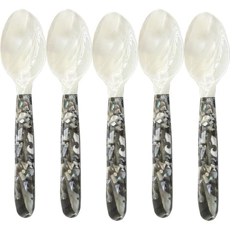 Cuillère à caviar - Lot de 5 - Nacre naturelle - Goût authentique - Dessert et café - 13 cm et 16 cm (1/5)