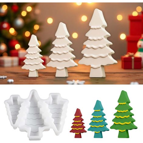 3 pièces Moule en silicone Sapin de Noël Moules en silicone Plâtre pour mouler Moules à bougies Noël Moules en silicone Arbre DIY