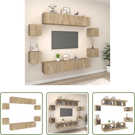 vidaXL Holzwerkstoff - 8-tlg. TV-Schrank-Set Sonoma-Eiche Holzwerkstoff (1/5)