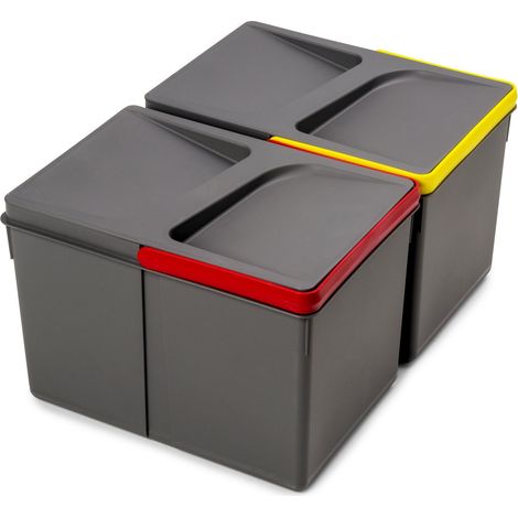 Emuca Lot Recycle Behälter für Küchenschublade, Höhe 216 mm, 2x12 Liter, Kunststoff anthrazitgrau