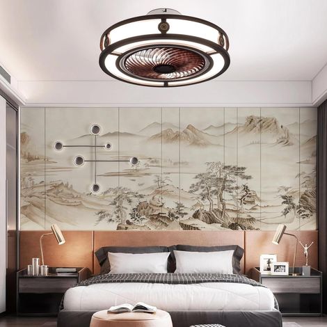 Caged Low Profile Ceiling Fan, Ultra Low Profile Ceiling Fan Flush Mount Farmhouse Fandelier with Remote Control Dimmable/Wind Speed/Timer/with Bulb, Small Enclosed Bedroom Kitchen Ceiling Fan (1/5)