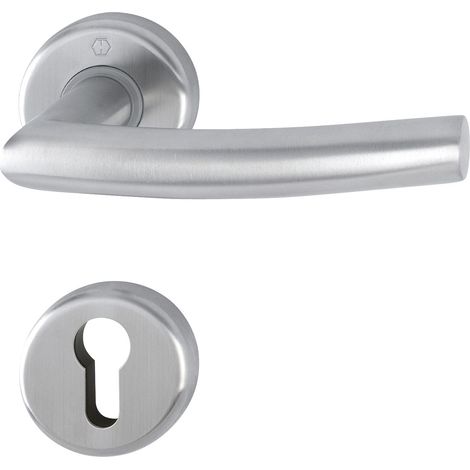 Hoppe Alta Drückergarnitur, Türgriff Set, Türbeschlag, Türdrücker, Edelstahl matt, modern, 42-47 mm, fixiert mit Wurmschraube, Rosette PZ, Rückholfeder, ø 52 x 9 mm