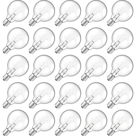 Pack of 25 G40 Filament Bulbs – E12 7W – 60 Lumens – Water Resistant – Indoor and Outdoor Lighting – Warm Amber