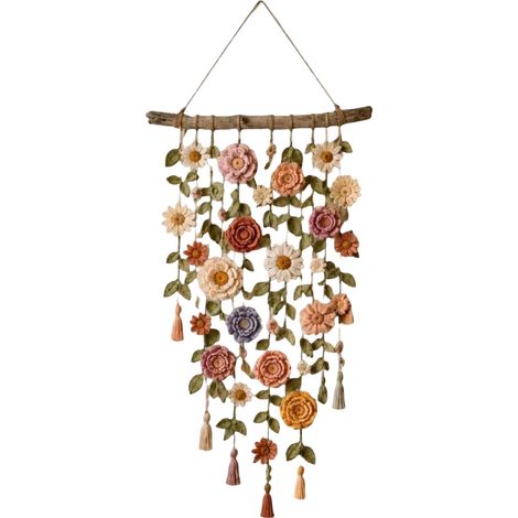 Décoration murale bohème en crochet et macramé de coton fait main Fleurs en cascade, style champêtre, chambre et salon, décoration de fête