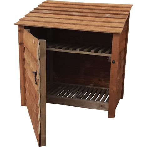 Wooden Log Store, W119xH126cm (Brown finish) With door and With Kindling Shelf