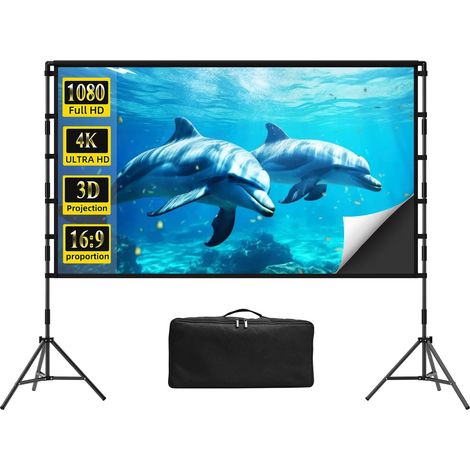 Projection Screen and Stand, Black Projector Screen with Stand, Foldable Portable Movie Screen with Carry Bag for Indoor Outdoor Home Theater, Backyard Cinema (1/5)