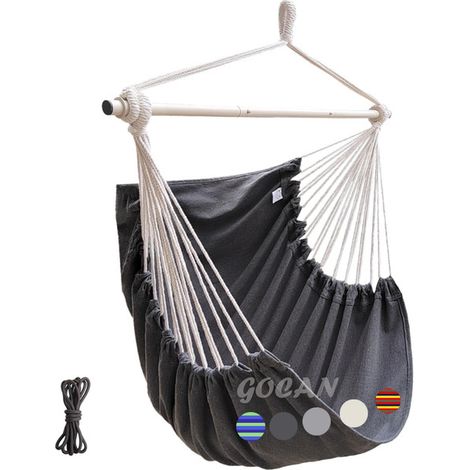 Chaise Hamac Suspendue Fauteuil Suspendu de Jardin Intérieur et Extérieur Siège Suspendu en Coton Confortable pour Patio Chambre Salon Camping Balançoire Suspendue avec Barre de Support en Métal
