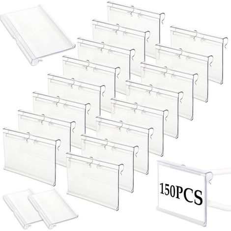 150 portatarjetas de plástico, soportes para exhibición de precios, portatarjetas para estantes (1/5)