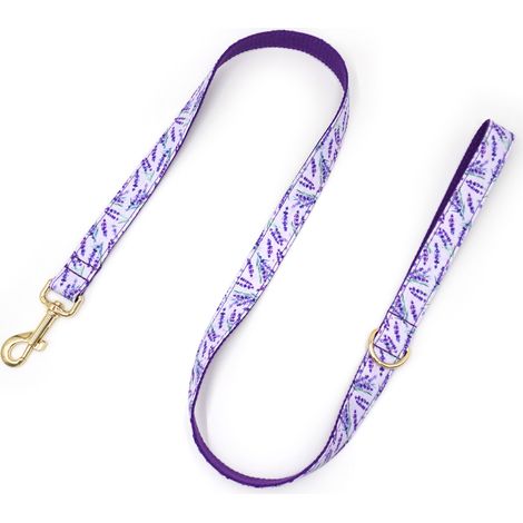 Collier de chien ajustable avec laisse assortie, motif floral violet lavande, taille S (1/2)