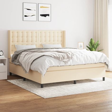 Boxspringbett mit Matratze Creme 160x200 cm Stoff vidaXL (1/5)