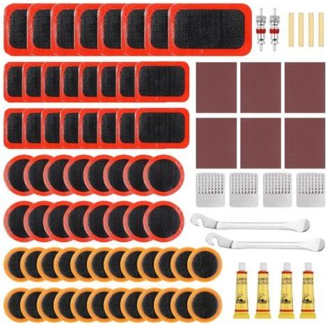 Rustine Velo, 86pcs Kit Reparation Pneu Velo, Rustine Chambre a Air, Kit de Crevaison, Boîte de Rangement Portable, Rustines Chambre à Air (1/5)