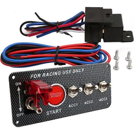 Panel de interruptores de encendido LED con botón pulsador de arranque del motor, accesorio universal para coche de 12 V, ideal para vehículos de carreras y velocidad. (1/5)