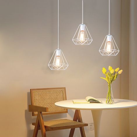 Retro Industrial Pendant Light White Vintage Hanging Light Ø20cm Diamond Chandelier Height Adjustable Pendant Lamp for Living Room Dining Bar Office 3 Pack (1/5)