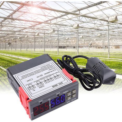 STC-3028 Dualer digitaler Temperatur- und Feuchtigkeitsregler (12 V/24 V/110 V/220 V) für Aquakultur und Brutanlagen, mit integriertem Sensor (1/5)