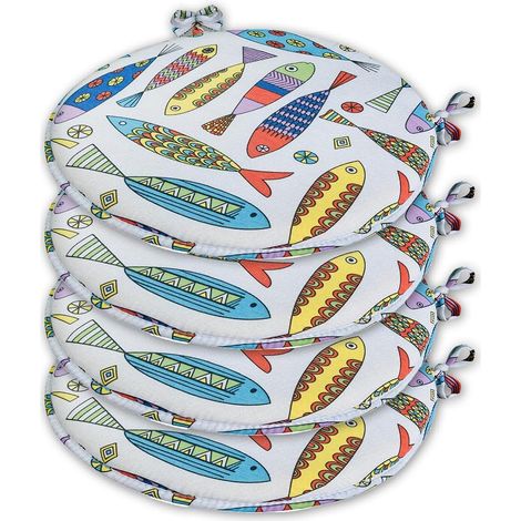 Set 4 Cuscini Sedia Rotondi Cotone Ecru Lavabili Morbidi Coprisedie Tondi Multicolore