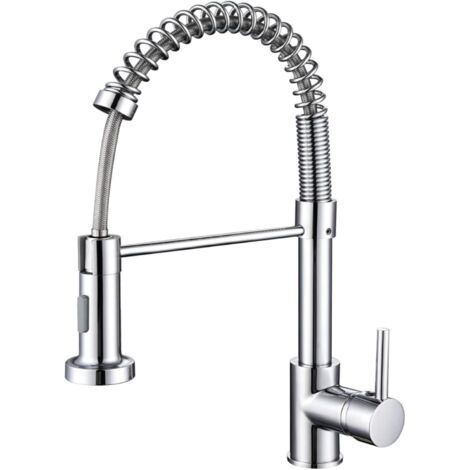 Spring kitchen faucet, 360° swivel sink mixer tap, pull-out spray head, silver (1/4)