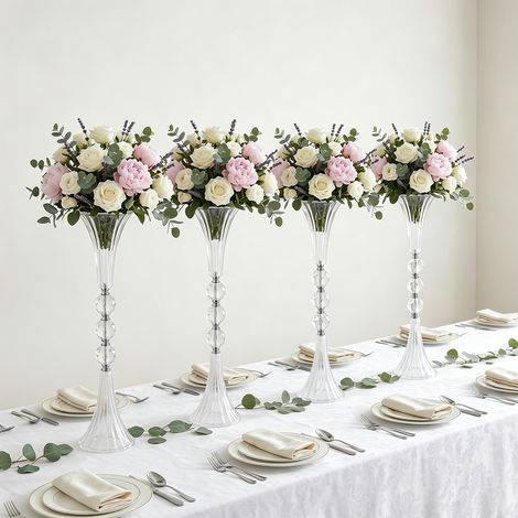 Lot de 4 vases en acrylique en forme de trompette, 63cm vases de table argentés en forme de trompette pour mariages et anniversaires (1/5)