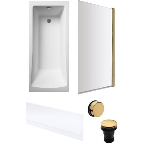 Square Single Ended 1700x700 with Front Bath Panel & Brushed Brass Screen & Brushed Brass Waste