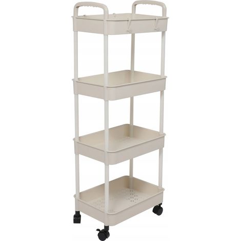 Estantería móvil de cocina con ruedas, carrito TBR de 4 estantes, color blanco, para baño. (1/3)