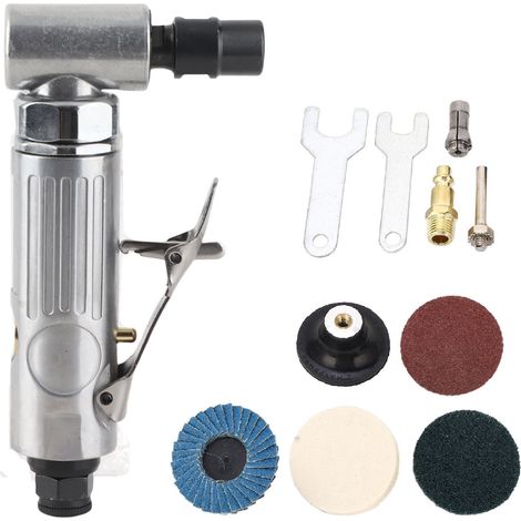Amoladora neumática de ángulo recto, motor de 0,3 HP, mandril de 1/4" y 1/8", velocidad ajustable. (1/5)