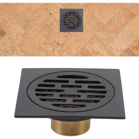 Grille de Sol Carrée Antique pour Douche et Salle de Bain, Drain de Sol Style Européen en Acier Inoxydable et Cuivre Noir, Évacuation Rapide et Facile à Nettoyer (1/5)