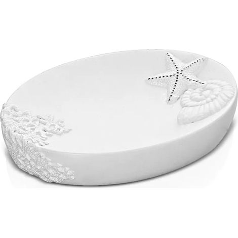 Porta sapone da appoggio in resina bianco con decoro marino Coral
