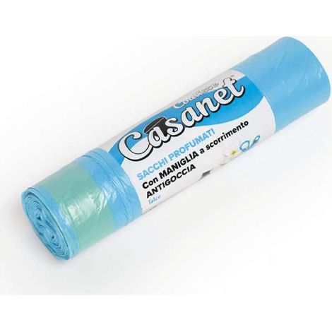 15 sacchi per la spazzatura azzurri con maniglia e profumo Talco 55 x 65 cm