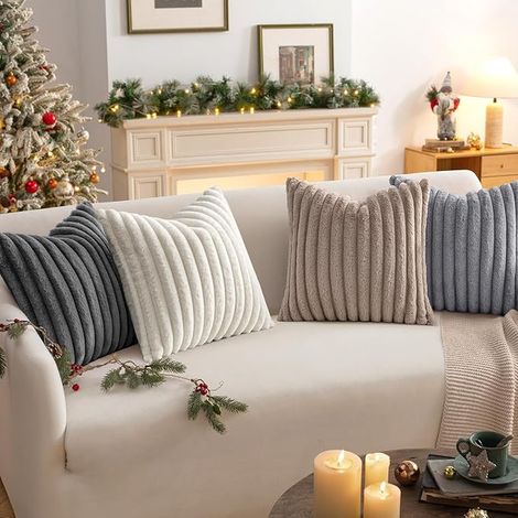 Housses de Coussin 40x40 Fausse Fourrure Gris Anthracite (1/2)