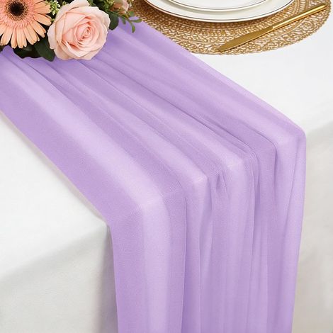 Chemin de table mousseline violet lavande 77x300 cm, doux et confortable, pour mariage bohème, fête, baptême, baby shower ou cuisine (1/5)