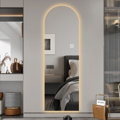Miroir pleine longueur LED réglable, anti-explosion, pose au sol ou murale, miroir lumineux design moderne (1/5)