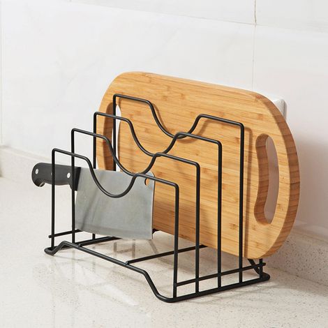 Support noir pour planche à découper et porte-couteaux, support simple pour ustensiles de cuisine, utilisable pour les couvercles de casseroles. (1/5)