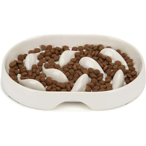 Gamelle Anti Glouton Chat et Petit Chien, Bol pour Alimentation Lente avec Base Antidérapante, Ovale (1/4)