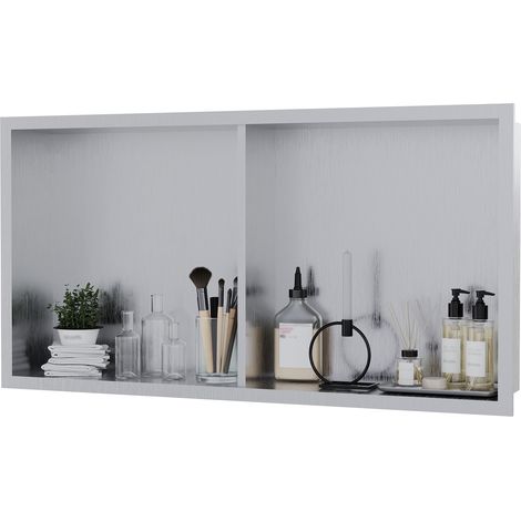 Niche de douche encastrée en acier inoxydable 304 – Étagère peinture muralee verticale double grille – Résistante à la rouille, installation simple, finition brossée – 12x24 pouces – 1224" double grid (1/5)