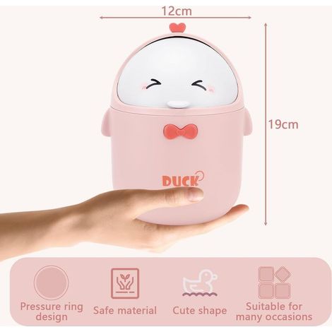 Poubelle de table avec couvercle – Jolie poubelle à papier pour chambre d'enfant, petite poubelle de dessin animé (rose) (1/4)