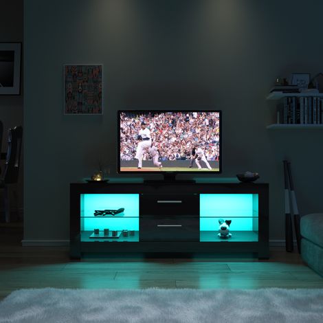 ELEGANT TV Stand 1300mm Black with Ambient LED Light for Flat Screen 4k TVs LED Lights TV Cabinets with Shelves and Drawers for Living Room Bedroom (1/5)