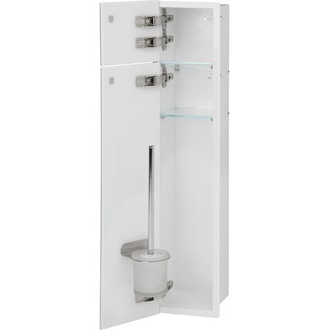 Container mural WC, interieur blanc,2 portes en verre grises, 1 casier, butee gauche,180x825mm