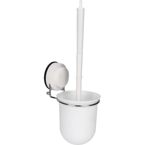 Scopino per WC, Scopino per WC con supporto, Portascopino in plastica, Portascopino ad asciugatura rapida con ventosa e impugnatura antiscivolo, Montaggio a parete, Bianco, 33x12x10,2 cm.