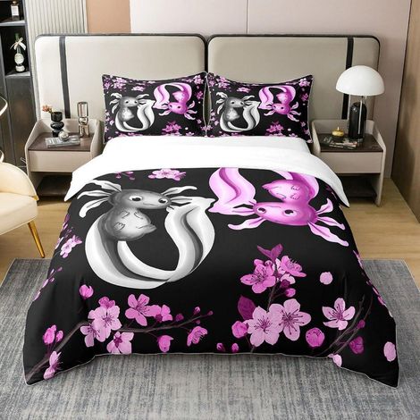 Bettwäsche Set 200x200cm mit 2 Kissenbezügen 80x80cm, 100% Baumwolle, Axolotl Kirschblüten Design