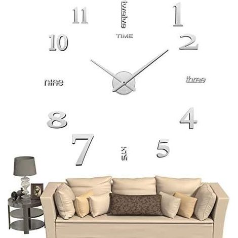 Horloge murale 3D, design moderne, horloge murale en acrylique, autocollant mural, décoration pour le salon(argent) (1/5)