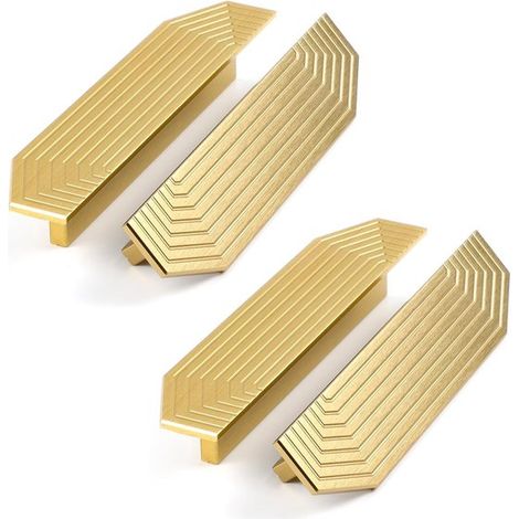 Tiradores dorados para armarios, tiradores modernos de latón cepillado para cajones y pomos para tocadores (4 piezas - polígono de 5,7 pulgadas) (1/5)
