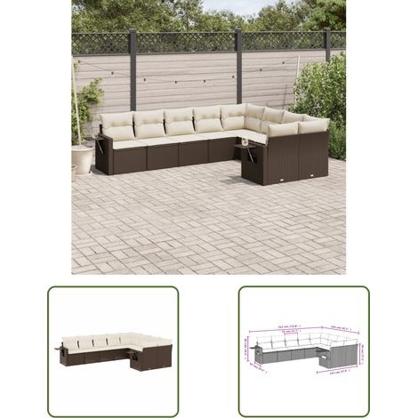 The Living Store 9-tlg. Garten-Sofagarnitur mit Kissen Braun Poly Rattan - Gartenmöbel - PE-Rattan - Outdoor Möbel - Lounge Set - Sofasatz