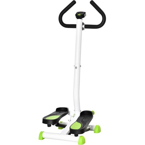 Stepper fitness LCD poignée, 100kg max, acier ABS vert 55x44x108cm, escalier entraînement maison, stepper grimpeur (1/5)