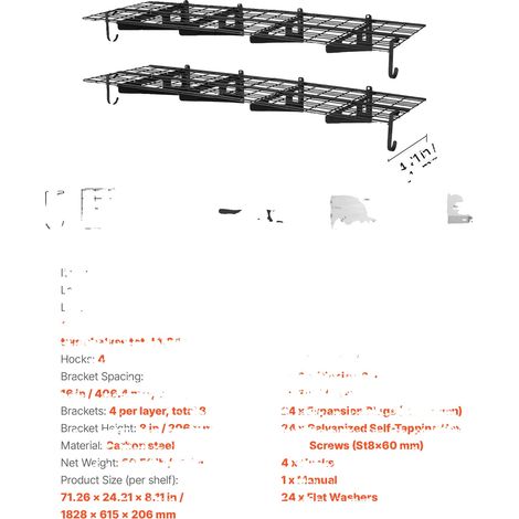 Estantería de garaje de pared de 2 niveles y alta resistencia, 24 x 72 pulgadas. (1/2)