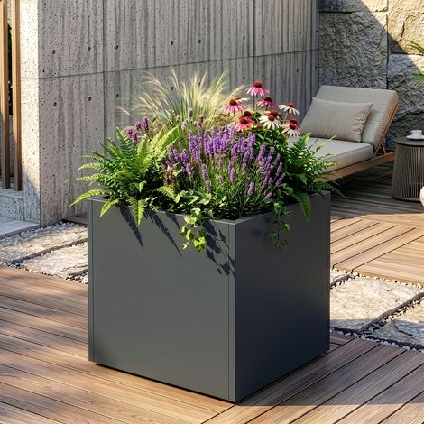 Jardinera Vaargel 60x60x60 cm acero - Antracita gris [casa.pro] (1/5)