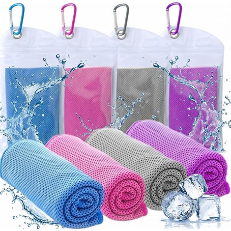 Juego de 4 toallas refrescantes de 90 x 30 cm, suaves y transpirables, de microfibra para un enfriamiento instantáneo, toalla fría para yoga, playa, golf, viajes, gimnasio y deportes. (1/5)
