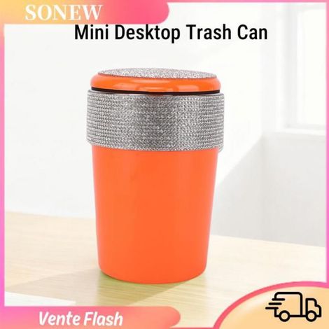 Sonew petite poubelle Mini poubelle de bureau avec décor en strass, conteneur de stockage Compact pour loisirs parure Orange (1/5)