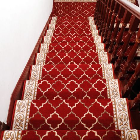 Tapis d'escalier antidérapant, tapis en caoutchouc antidérapant, tapis d'escalier à motif floral rouge 26x75cm (1/4)