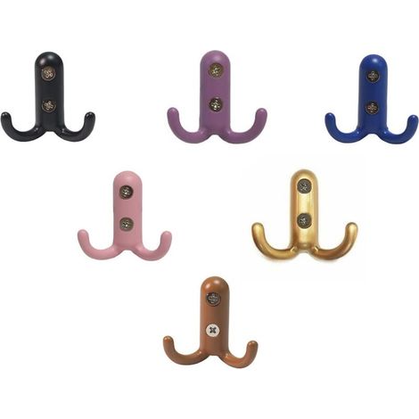 Lot de 6 crochets muraux colorés pour enfants - Vis - Petit crochet en métal décoratif - Pour chambre d'enfant - Porte-manteau - Crochets à chapeaux - Crochets à clés - Crochet double - B (1/4)